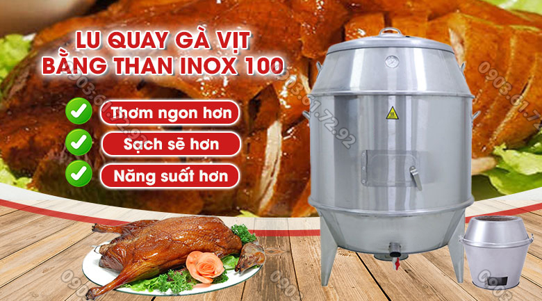 l&ograve; quay vịt inox đa năng lồng 100cm d&ugrave;ng than
