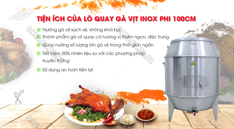 l&ograve; quay vịt inox đa năng lồng 100cm d&ugrave;ng than