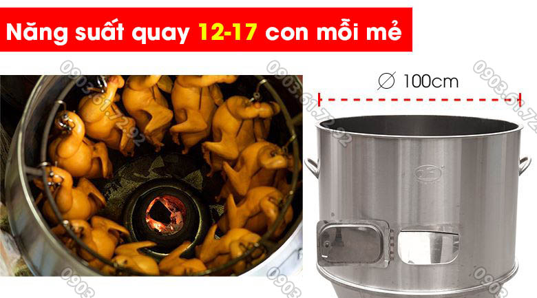 l&ograve; quay vịt inox đa năng lồng 100cm d&ugrave;ng than