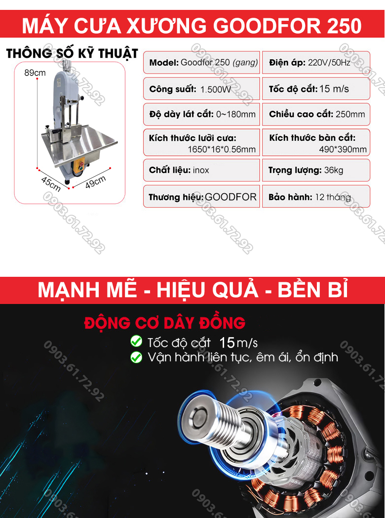 m&aacute;y cưa xương gi&ograve; heo thịt c&aacute; đ&ocirc;ng lạnh 250 vỏ gang