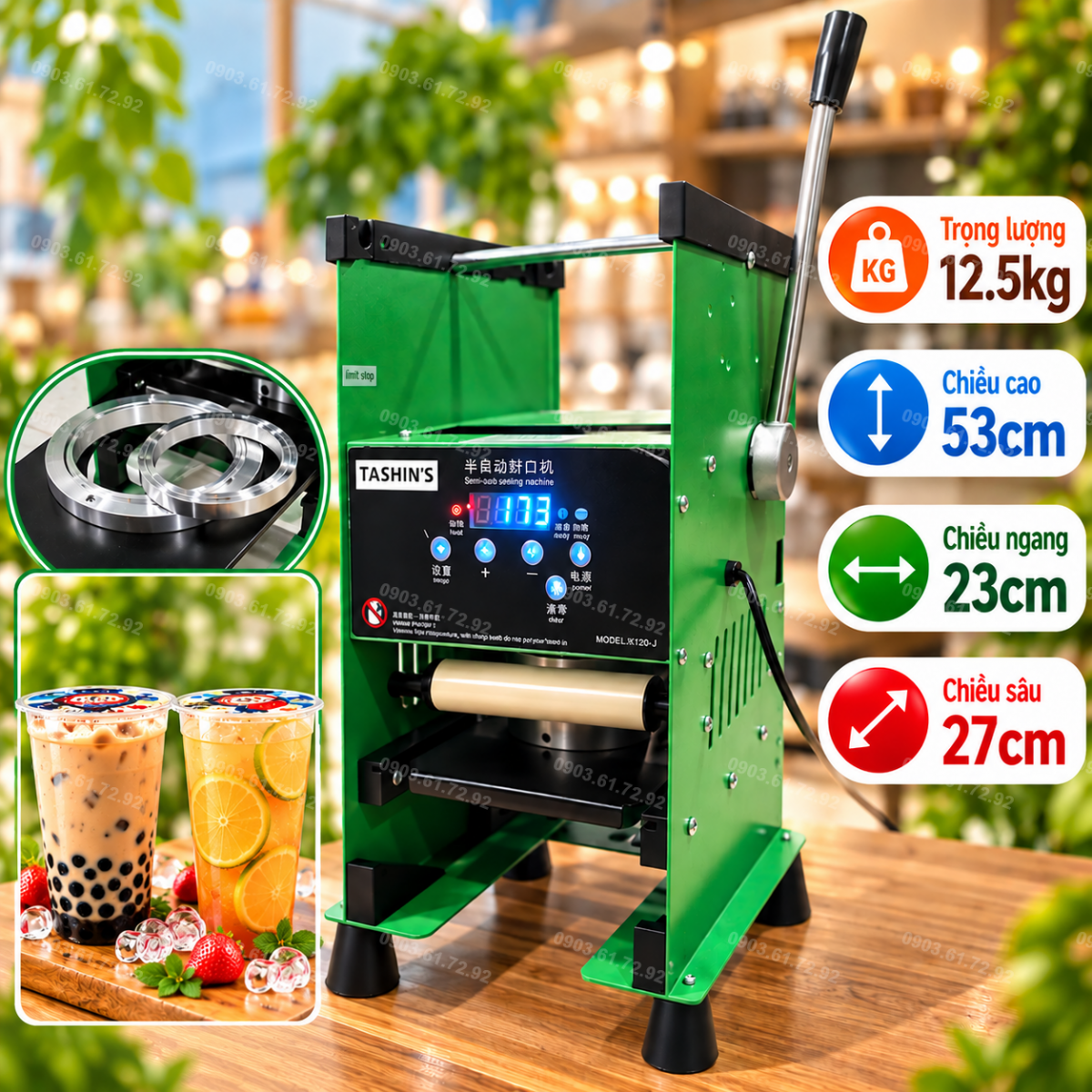 m&aacute;y d&aacute;n miệng ly nhựa dập tay K120-J