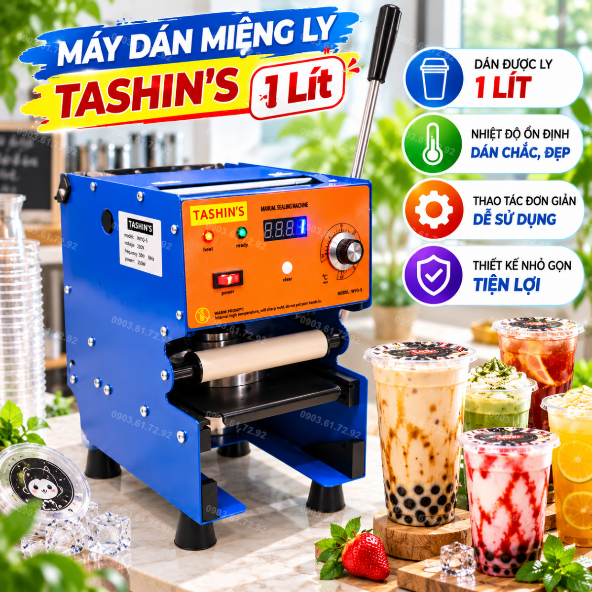 m&aacute;y d&aacute;n miệng ly nhựa dập tay W120-S
