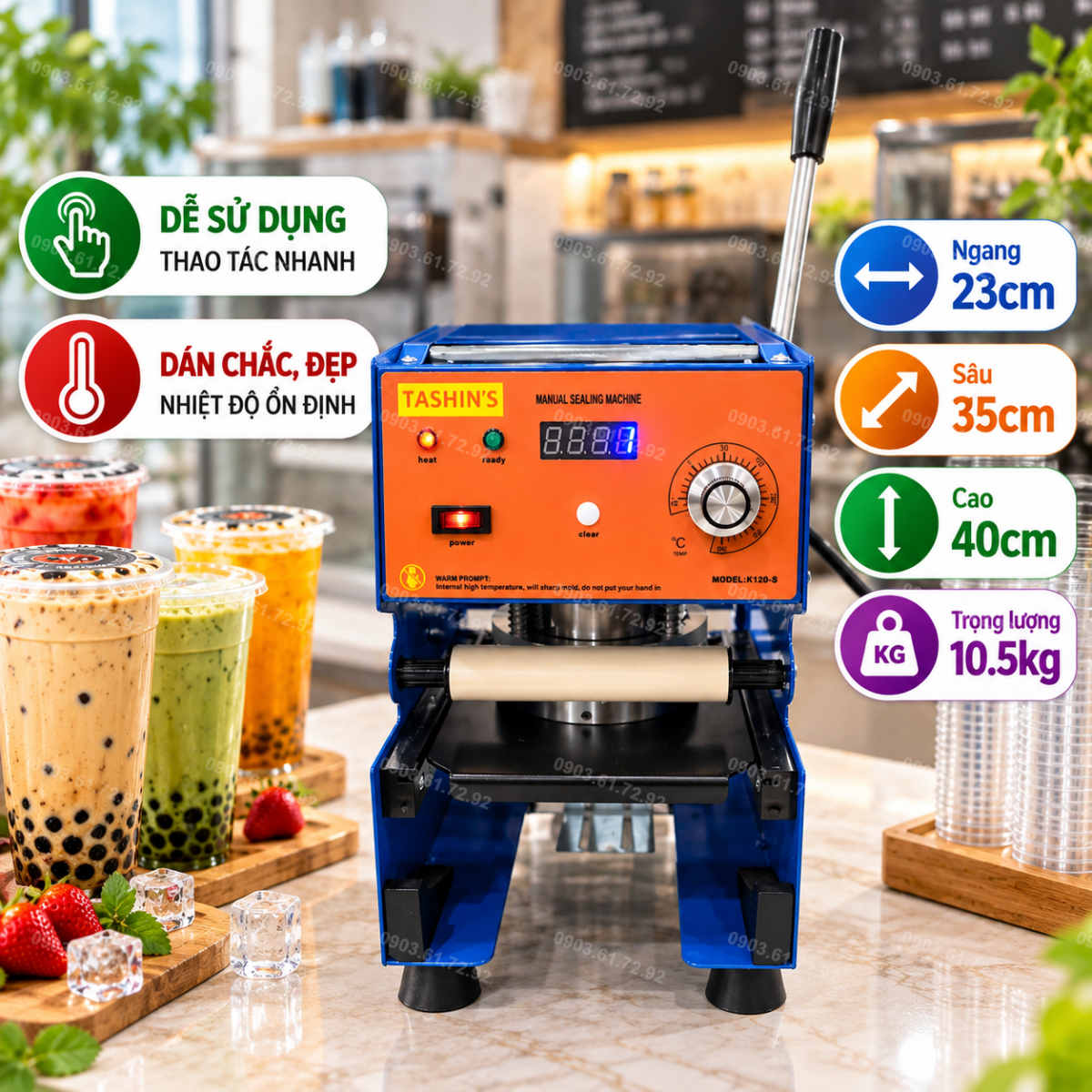 m&aacute;y d&aacute;n miệng ly nhựa dập tay W120-S