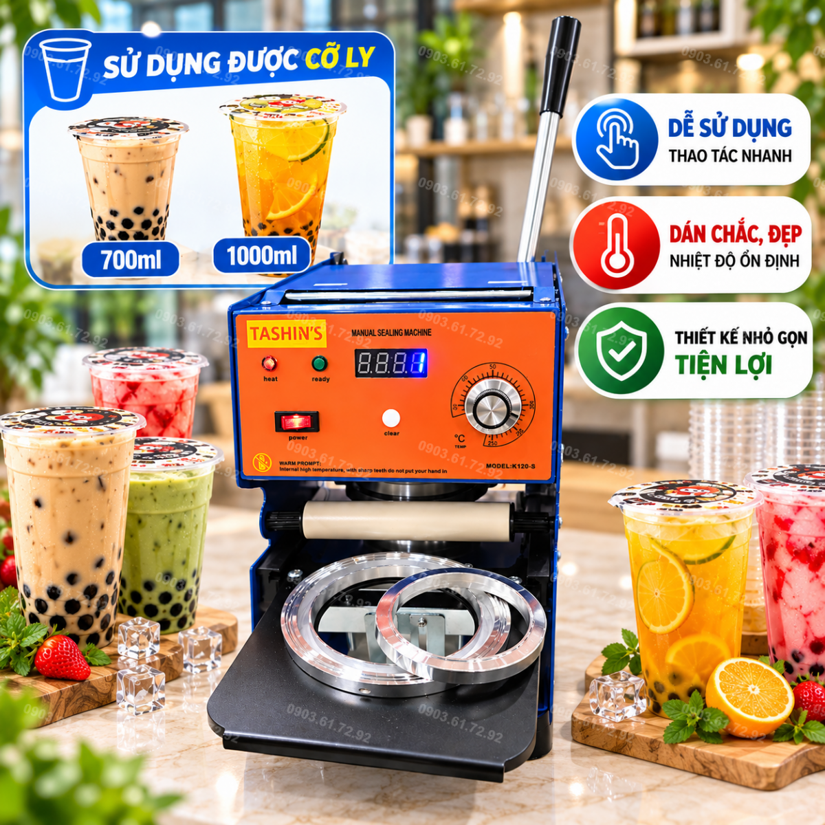 m&aacute;y d&aacute;n miệng ly nhựa dập tay W120-S