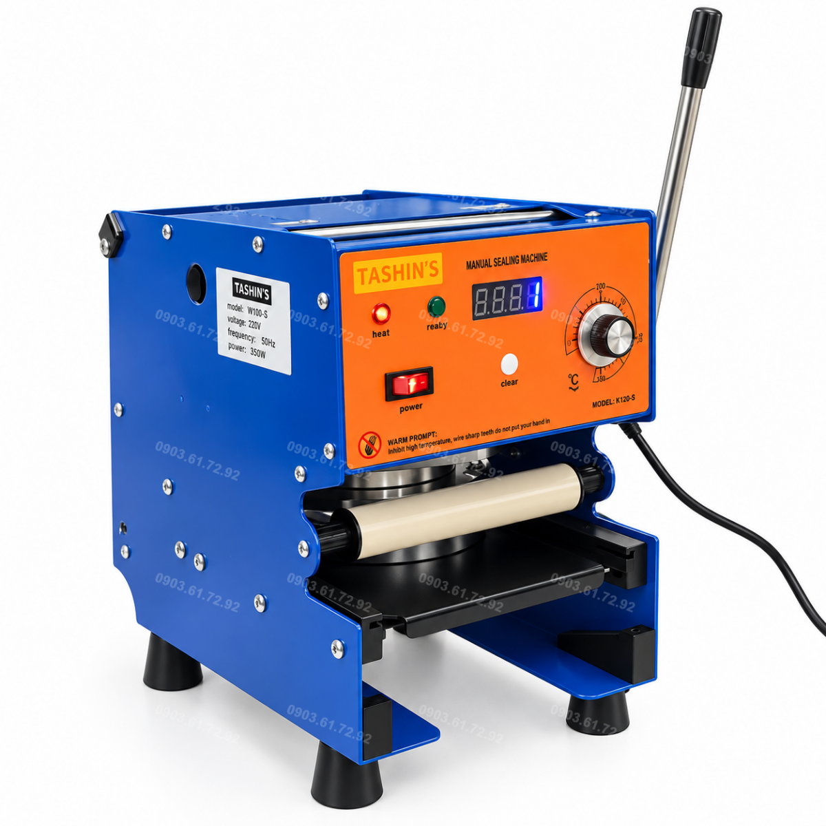 m&aacute;y d&aacute;n miệng ly nhựa dập tay W120-S