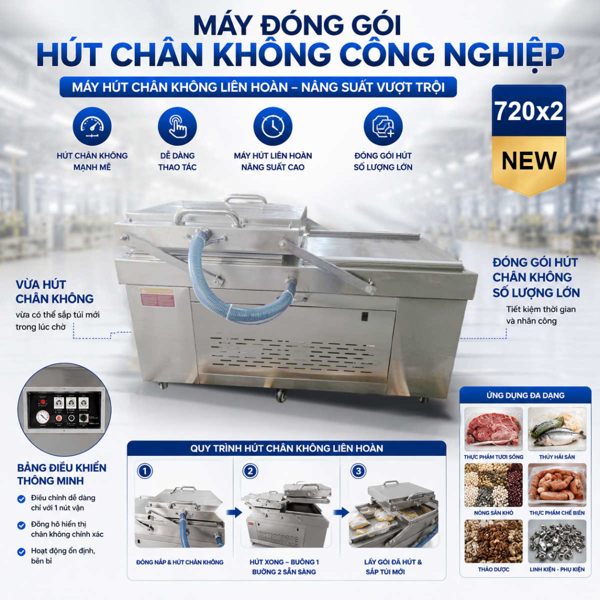 m&aacute;y đ&oacute;ng g&oacute;i h&uacute;t ch&acirc;n kh&ocirc;ng c&ocirc;ng nghiệp DZQ 720x2 new