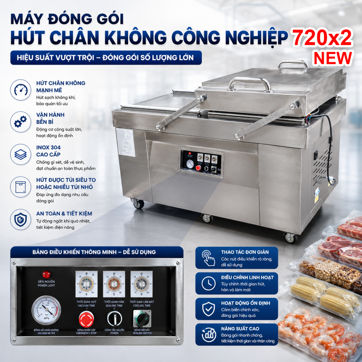 m&aacute;y đ&oacute;ng g&oacute;i h&uacute;t ch&acirc;n kh&ocirc;ng c&ocirc;ng nghiệp DZQ 720x2 new