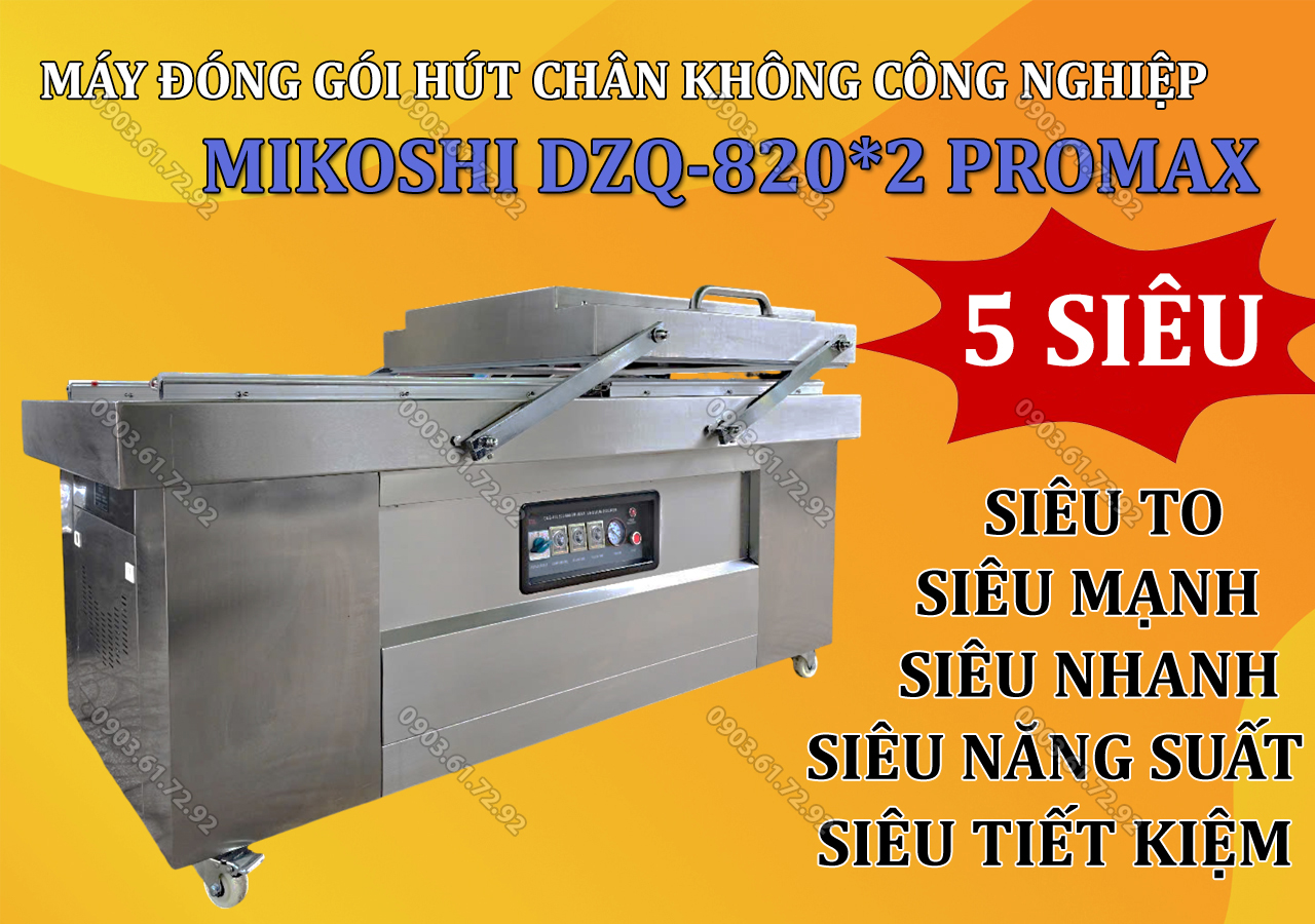 m&aacute;y đ&oacute;ng g&oacute;i h&uacute;t ch&acirc;n kh&ocirc;ng c&ocirc;ng nghiệp 3000w mikoshi dzq-820*2 promax