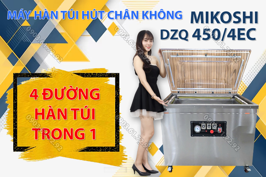 m&aacute;y đ&oacute;ng g&oacute;i h&uacute;t ch&acirc;n kh&ocirc;ng dzq450 4 đường h&agrave;n t&uacute;i