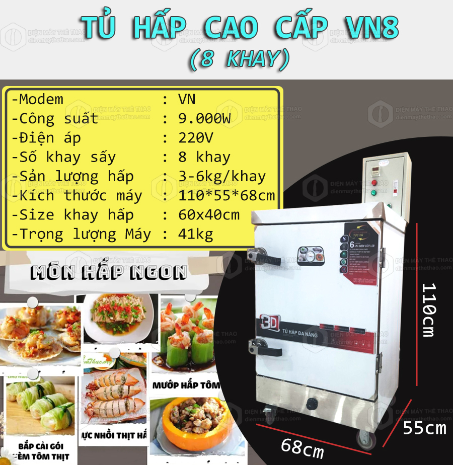 tủ hấp đa năng cao cấp 8 khay