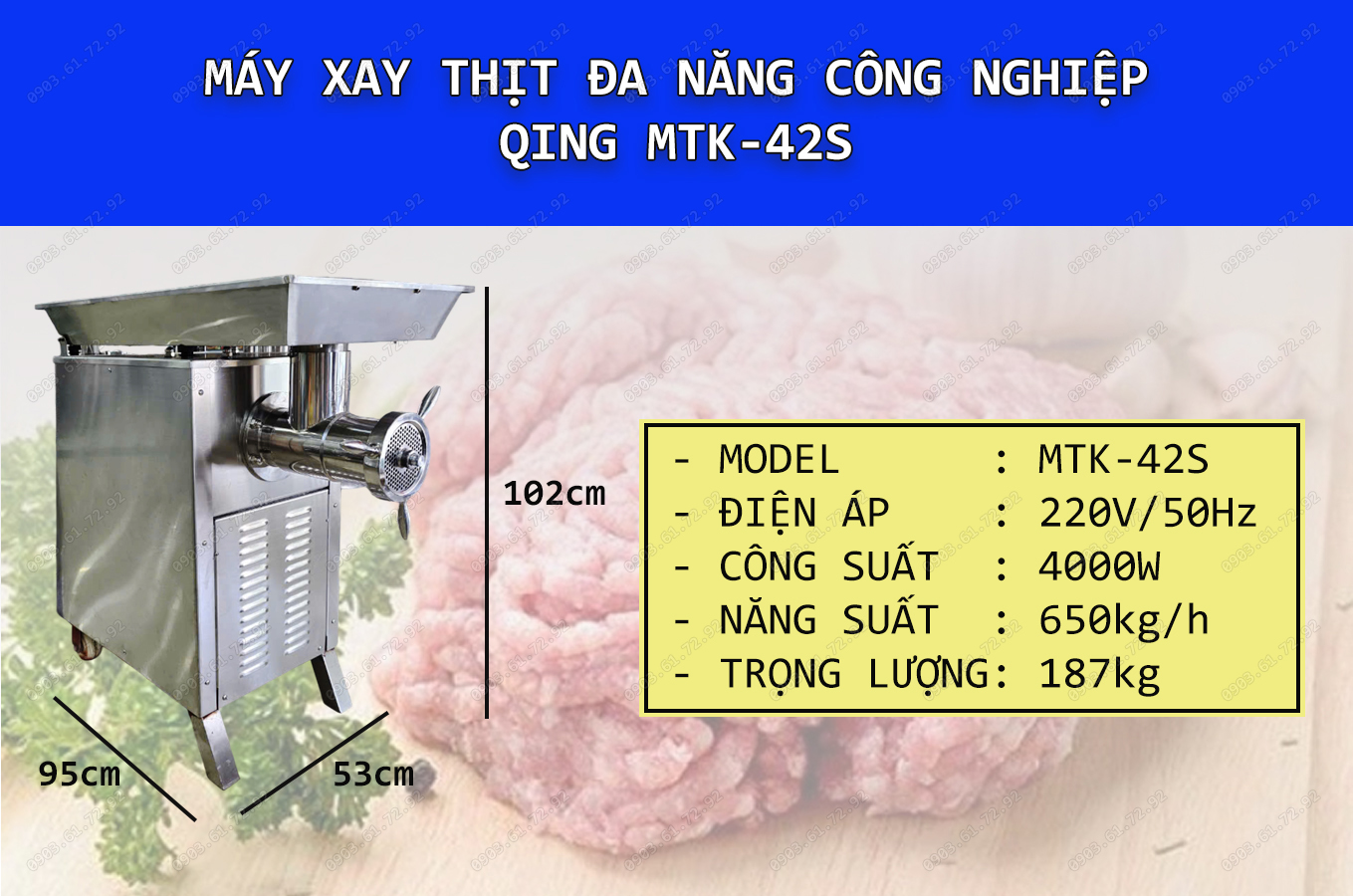 m&aacute;y xay thịt đ&ugrave;n thịt đa năng c&ocirc;ng nghiệp qing mtk-42s